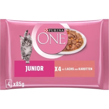 Purina ONE Junior Kittenfutter Nass Zarte Stückchen In Sauce Lachs 48x85g 3 Purina ONE Junior Kittenfutter Nass Zarte Stückchen In Sauce Lachs 48x85g
