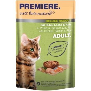 PREMIERE Cats Love Nature Deluxe Ragout Mit Huhn, Lachs & Reis 24x100 G 3 PREMIERE Cats Love Nature Deluxe Ragout Mit Huhn, Lachs & Reis 24x100 G